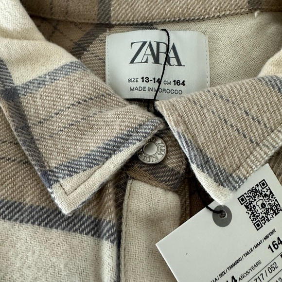 Zara Girls Cream Tan And Gray Flannel Shirt NWT - Picture 5 of 7